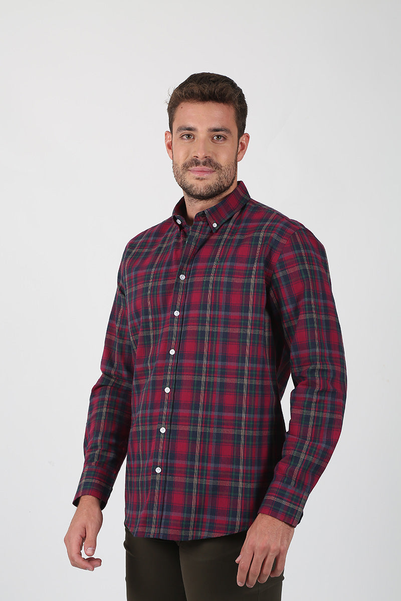 Camisa Cuadros Granate con Verde