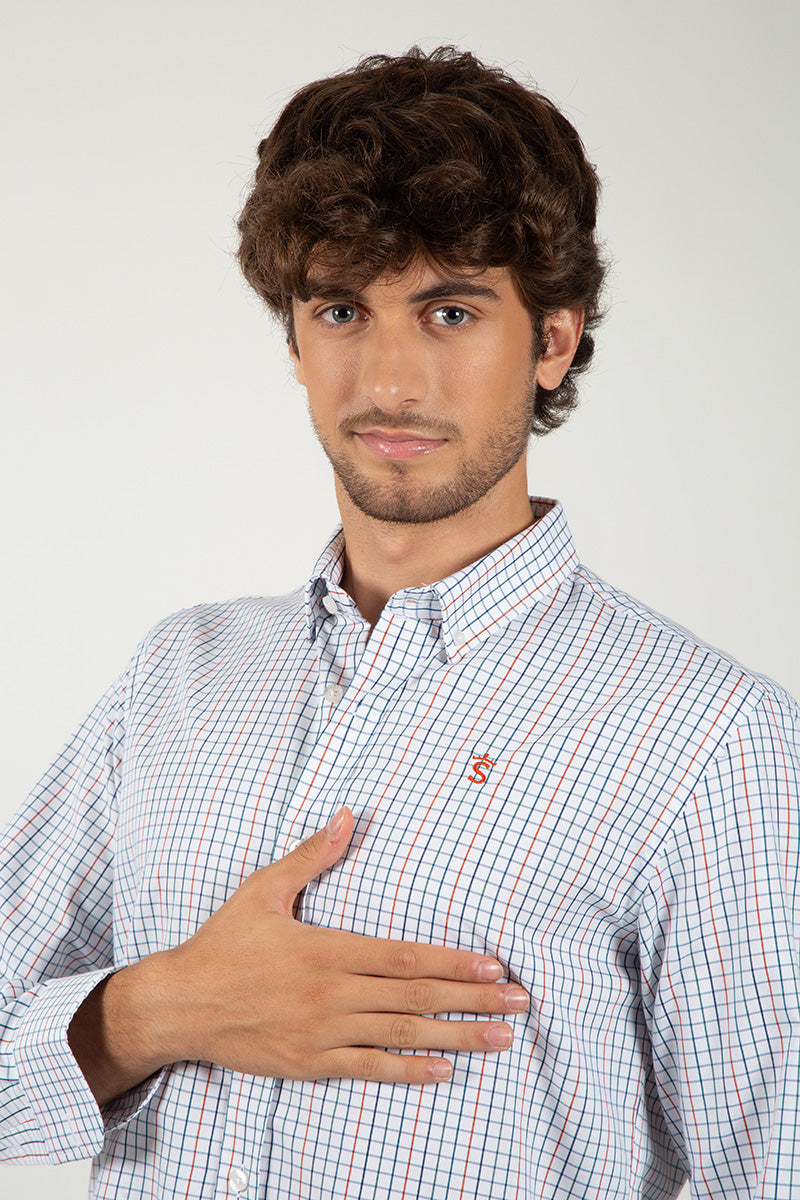 Camisa Cuadros Azul y Coral
