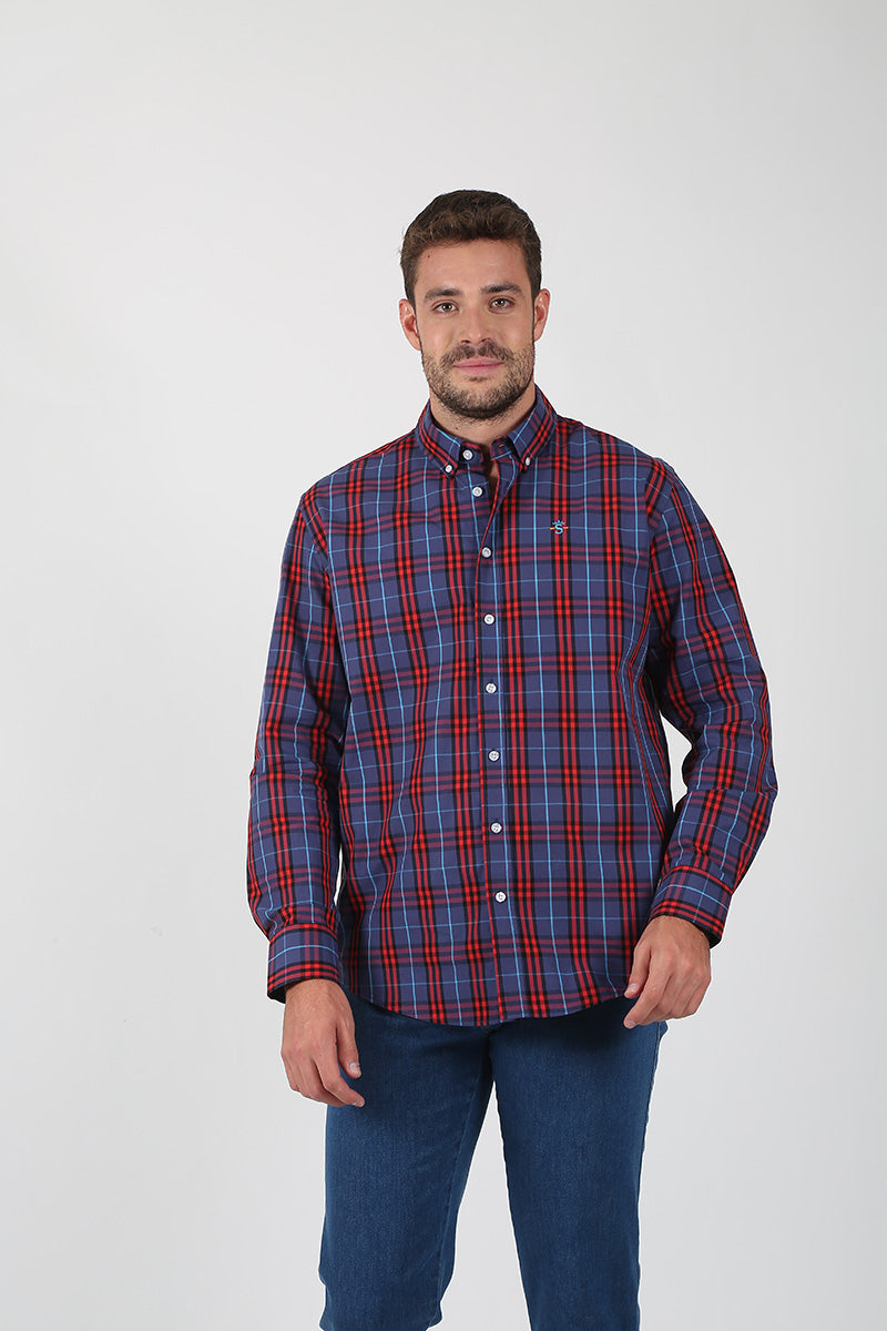 Chemise à carreaux bleu et rouge