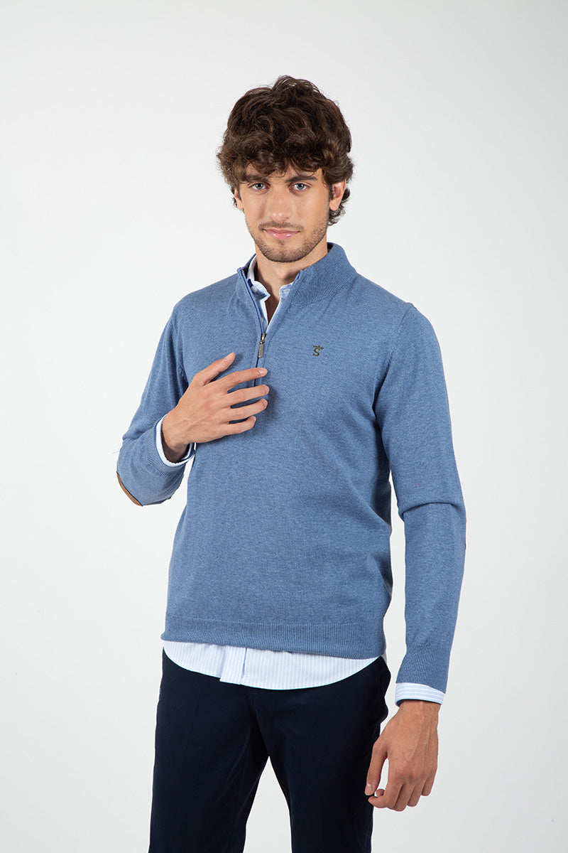 Jersey Cremallera con Coderas Azul