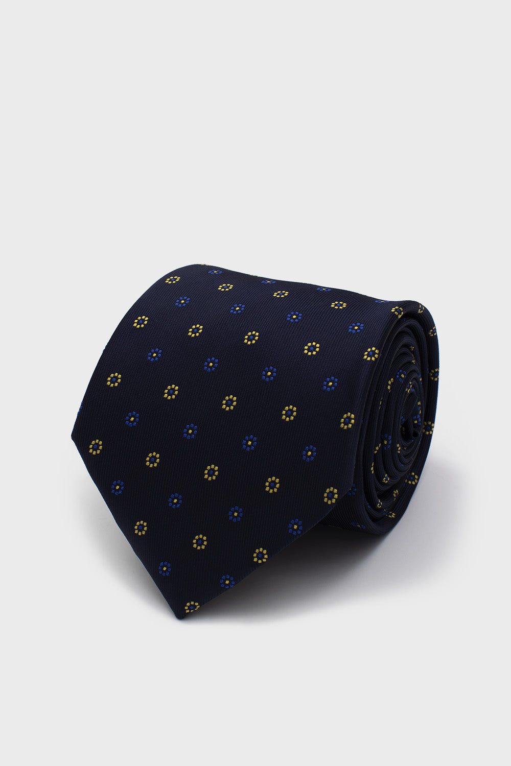 Cravate écru, bleu marine et marron