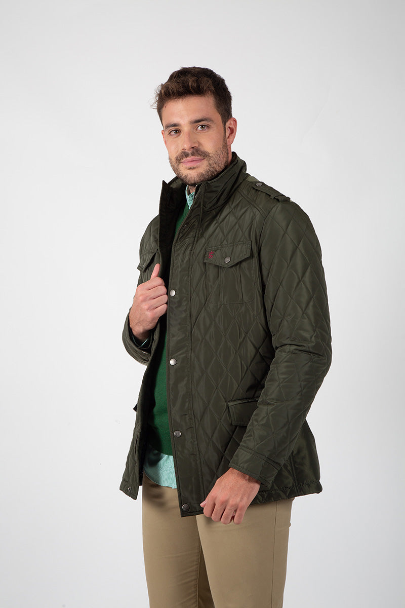 Parka cinto Acolchada Rombos Kaki