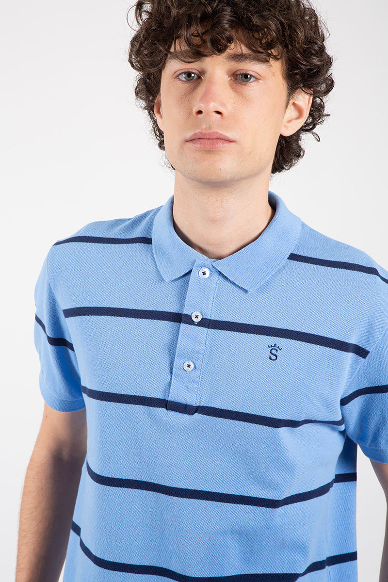 Polo rayé bleu clair