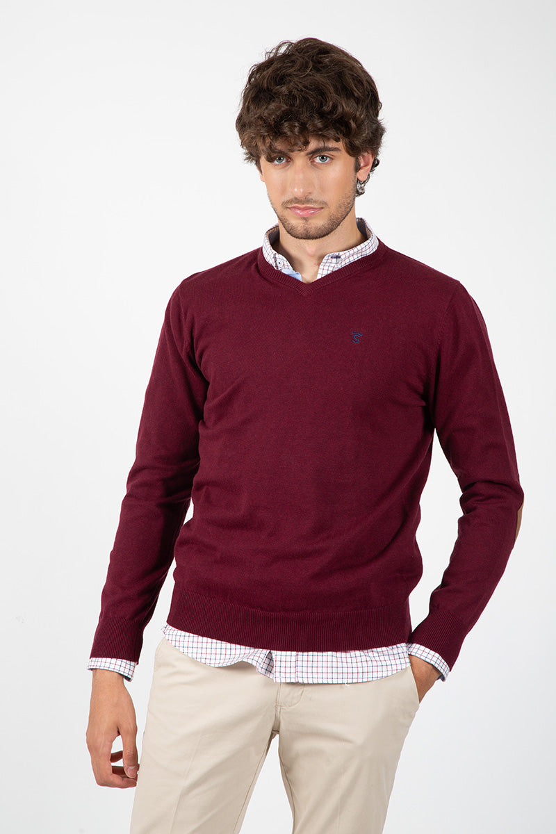 Jersey Cuello Pico con Coderas Burdeos