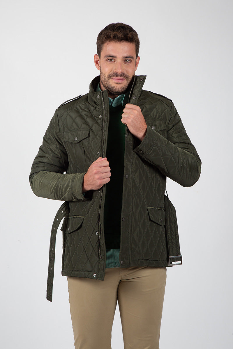Parka cinto Acolchada Rombos Kaki