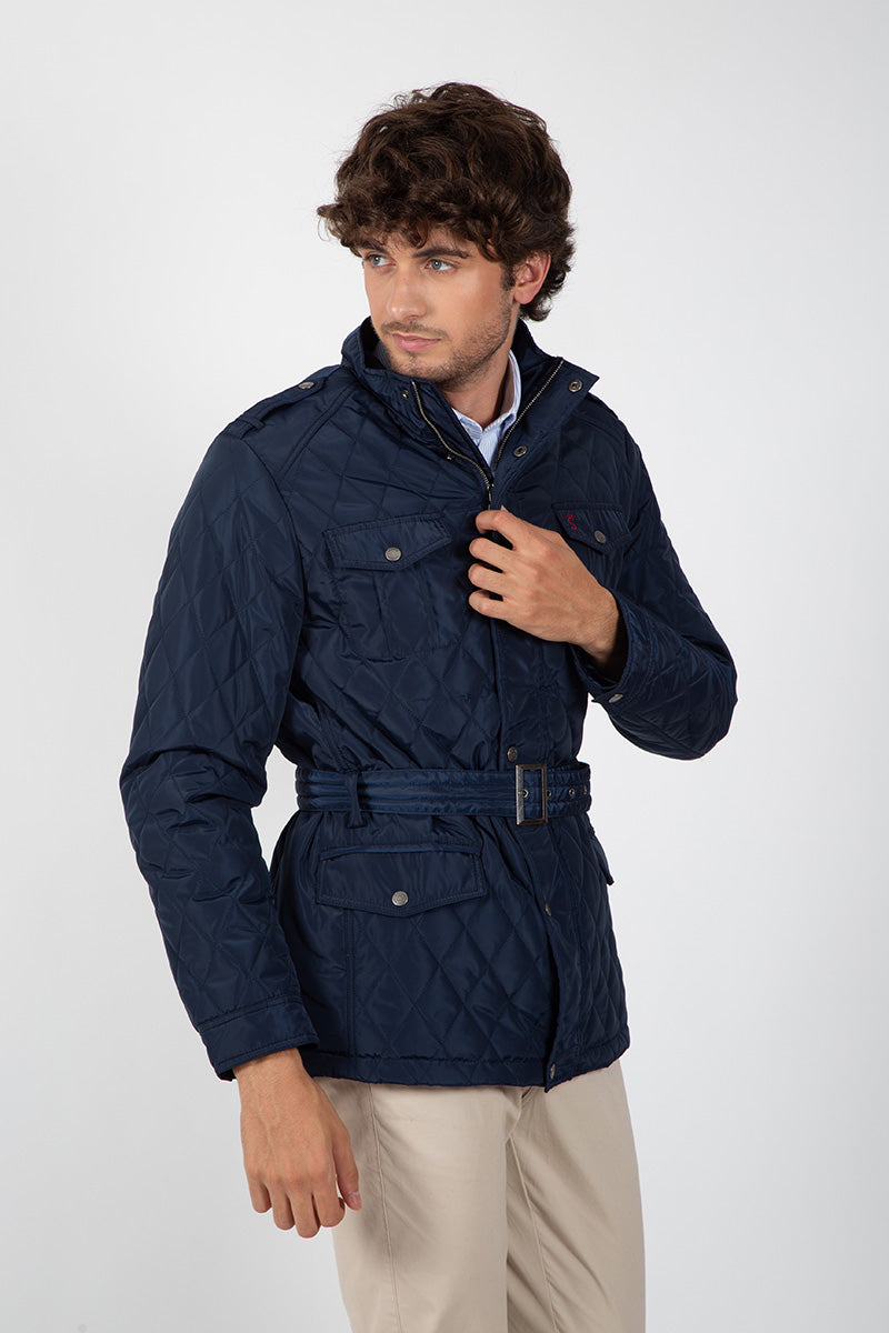 Parka huskye cinturón Acolchada Rombos Marino