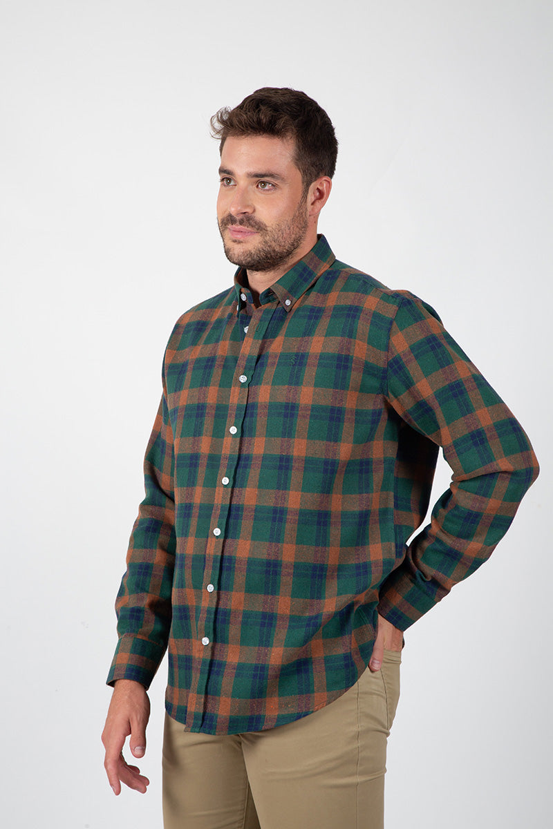 Camisa xadrez cáqui terra