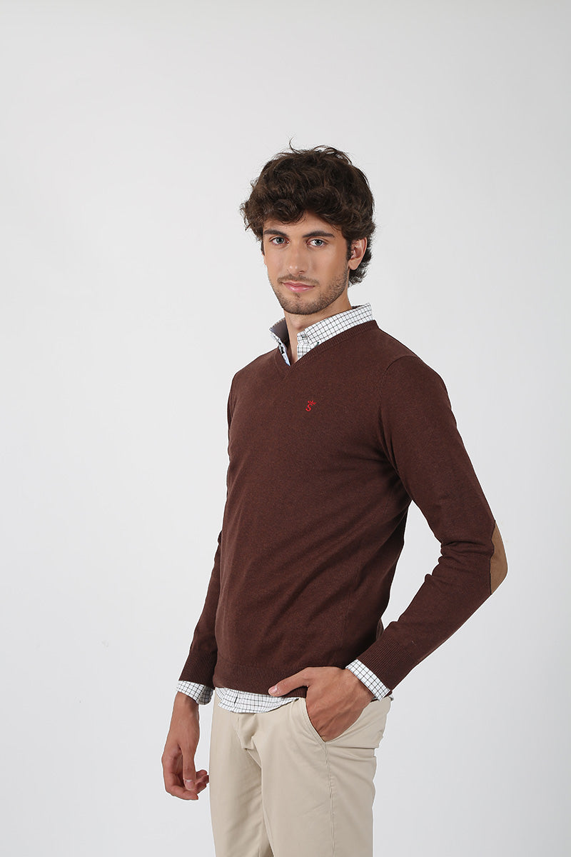 Jersey Cuello Pico con Coderas Marrón