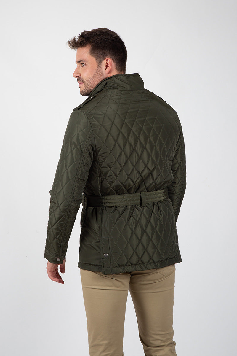 Parka cinto Acolchada Rombos Kaki
