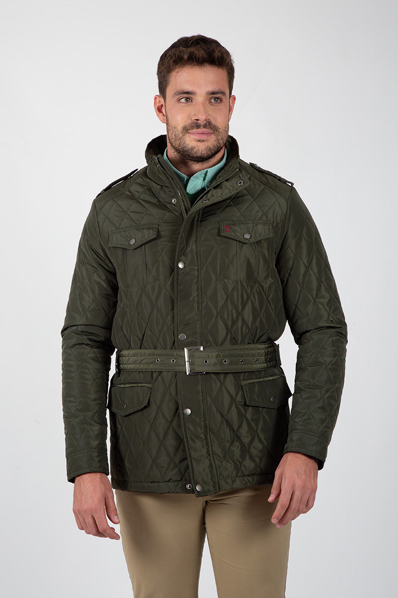 Parka cinto Acolchada Rombos Kaki