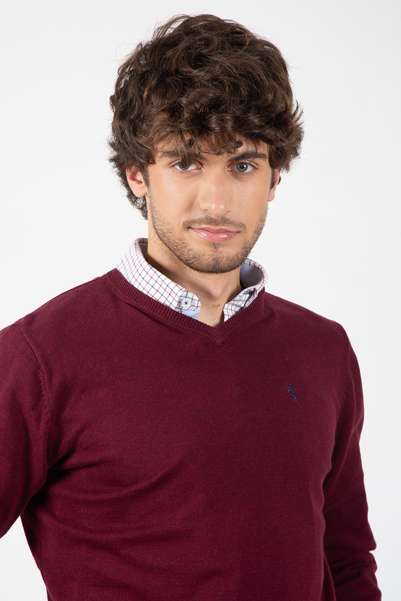 Jersey Cuello Pico con Coderas Burdeos