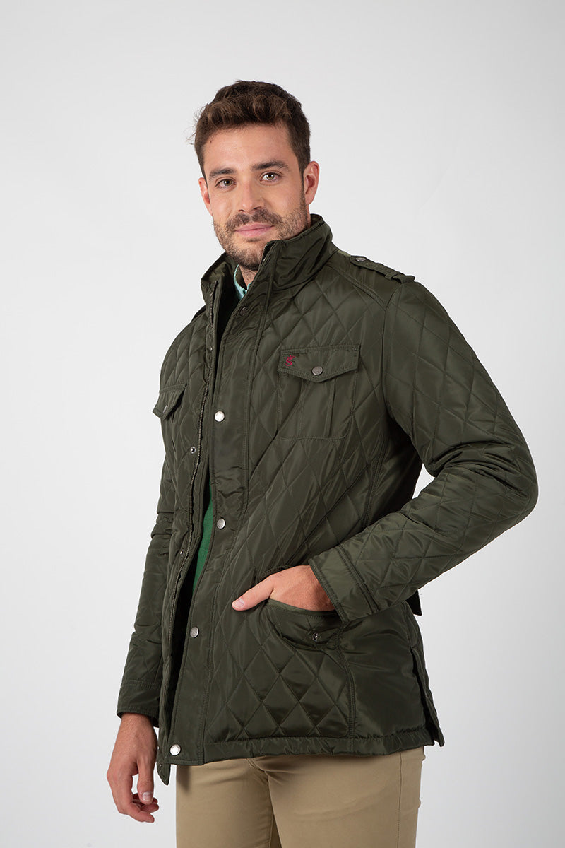 Parka cinto Acolchada Rombos Kaki