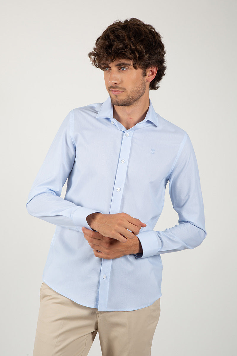 Camisa Cuello Italiano Celeste