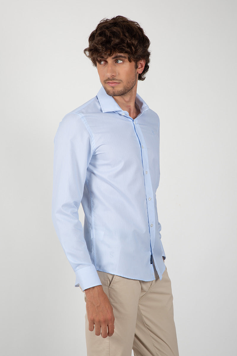 Camisa Cuello Italiano Celeste