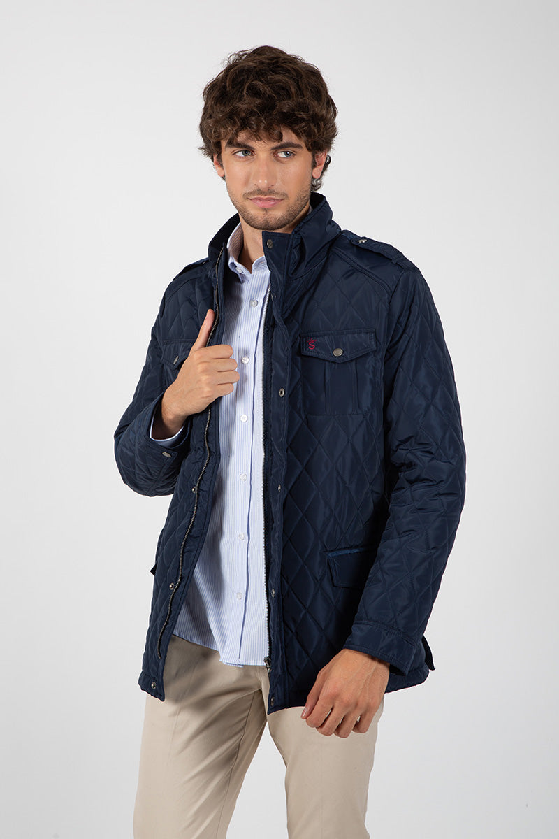 Parka huskye cinturón Acolchada Rombos Marino