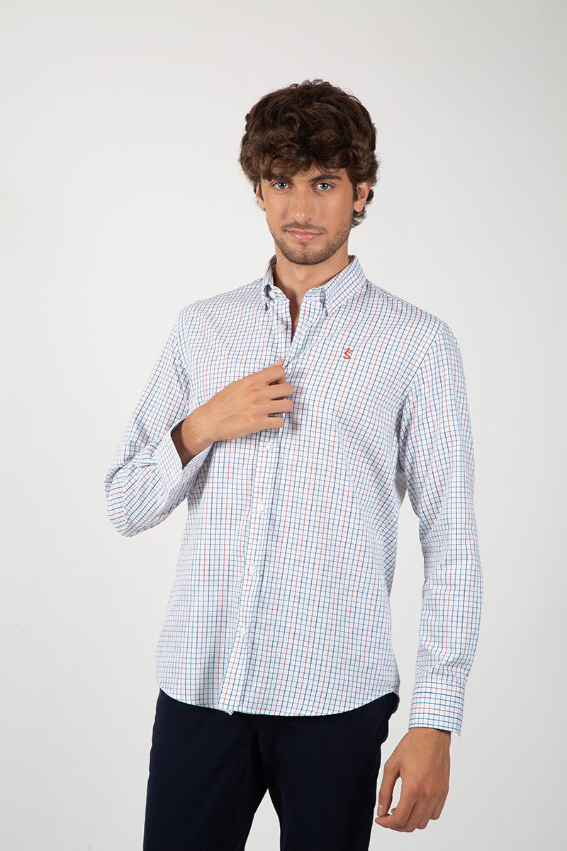 Camisa Cuadros Azul y Coral