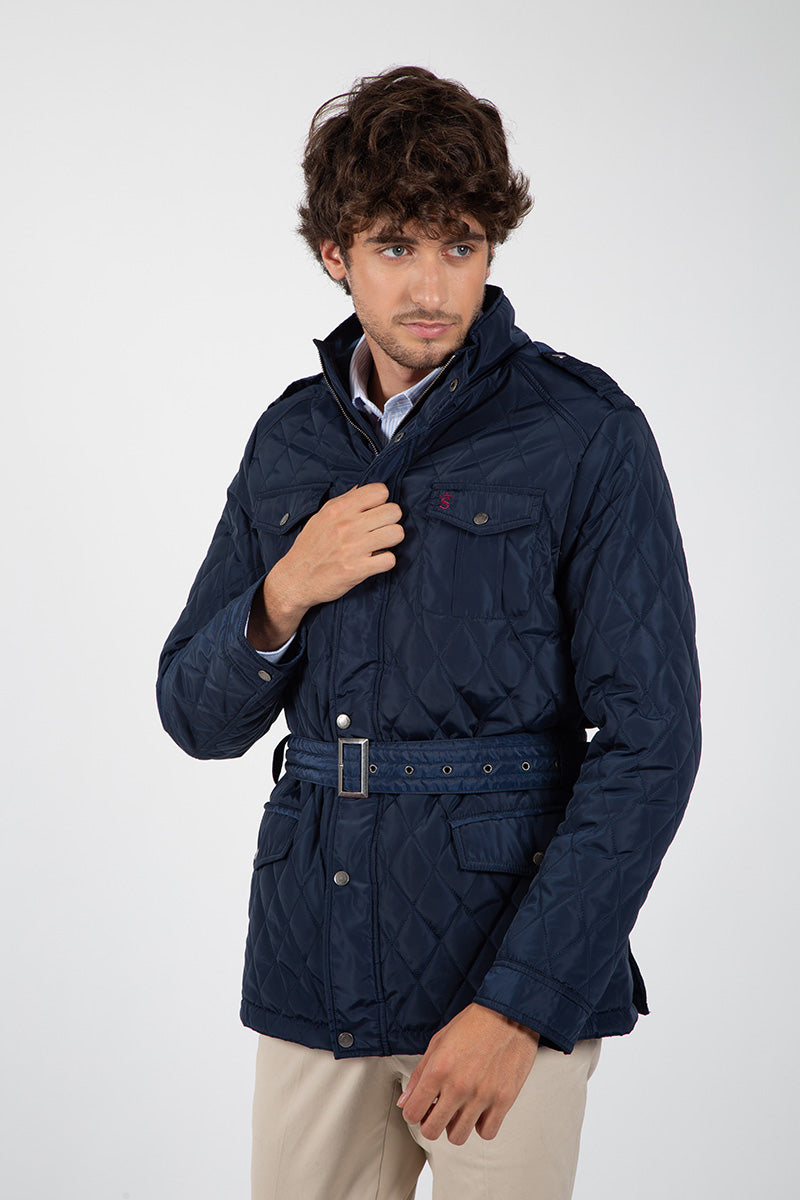Parka huskye cinturón Acolchada Rombos Marino