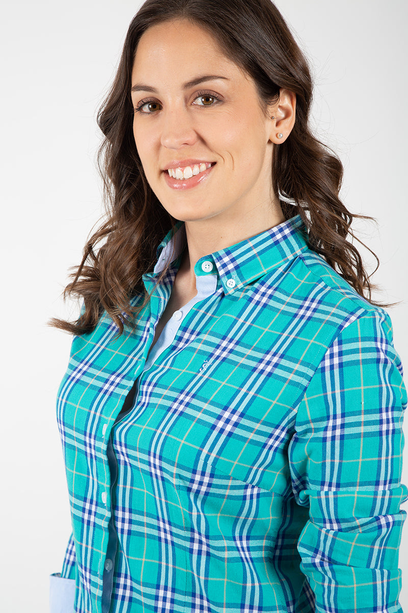 Camisa xadrez turquesa